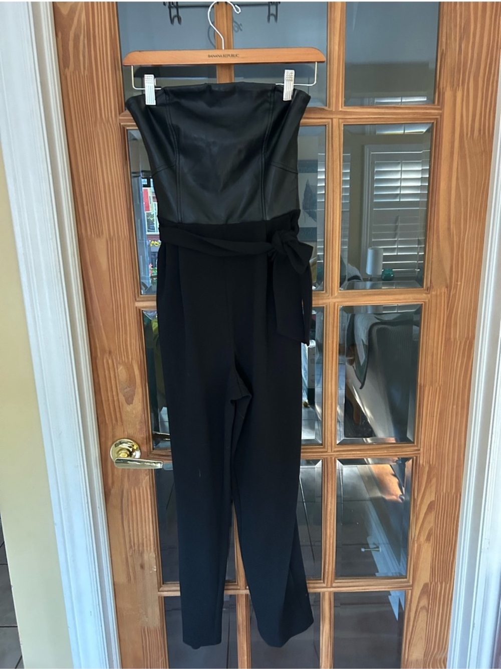 Dynamite Black Faux-Leather Bustier Jumpsuit